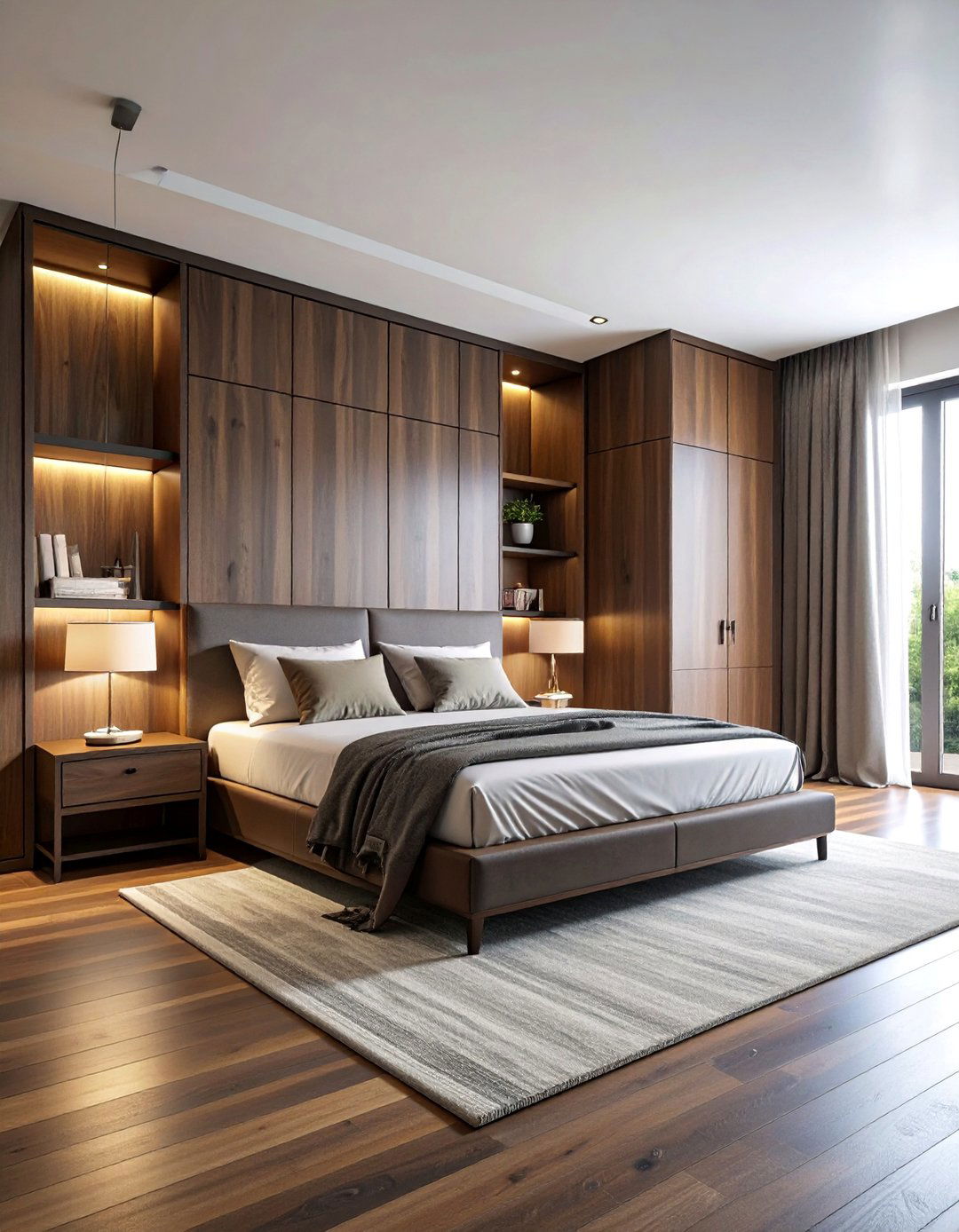 Dark Wood Bedroom with Built In Storage Solutions - 25 Dark Wood Bedroom Ideas
