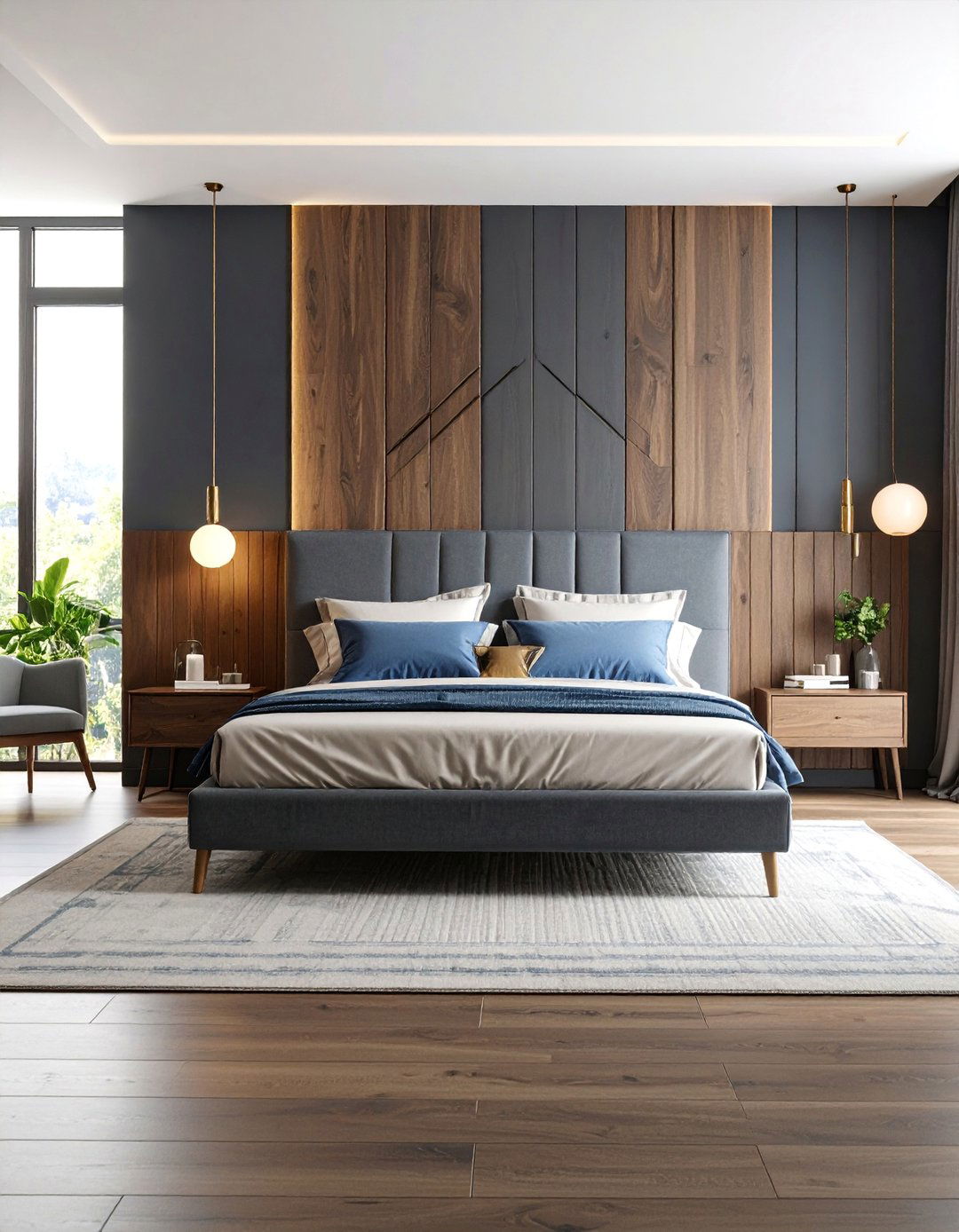 Dark Wood Bedroom with Geometric Pattern Accents - 25 Dark Wood Bedroom Ideas