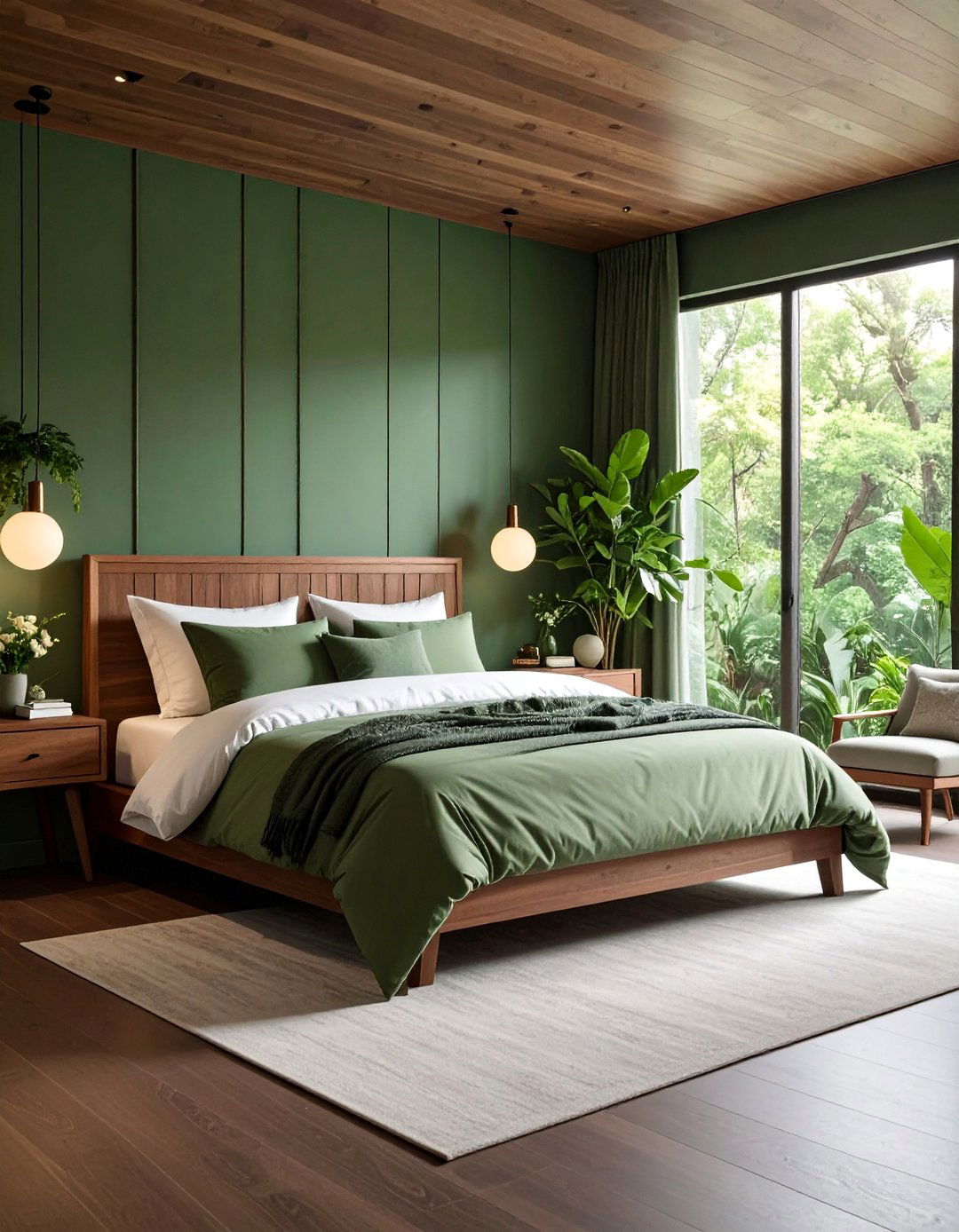 Dark Wood Bedroom with Sage Green Color Scheme - 25 Dark Wood Bedroom Ideas