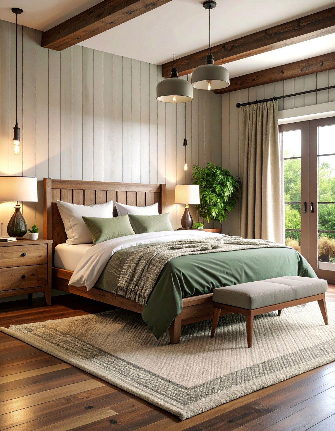 Dark Wood Bedroom with White Shiplap Accent Wall - 25 Dark Wood Bedroom Ideas