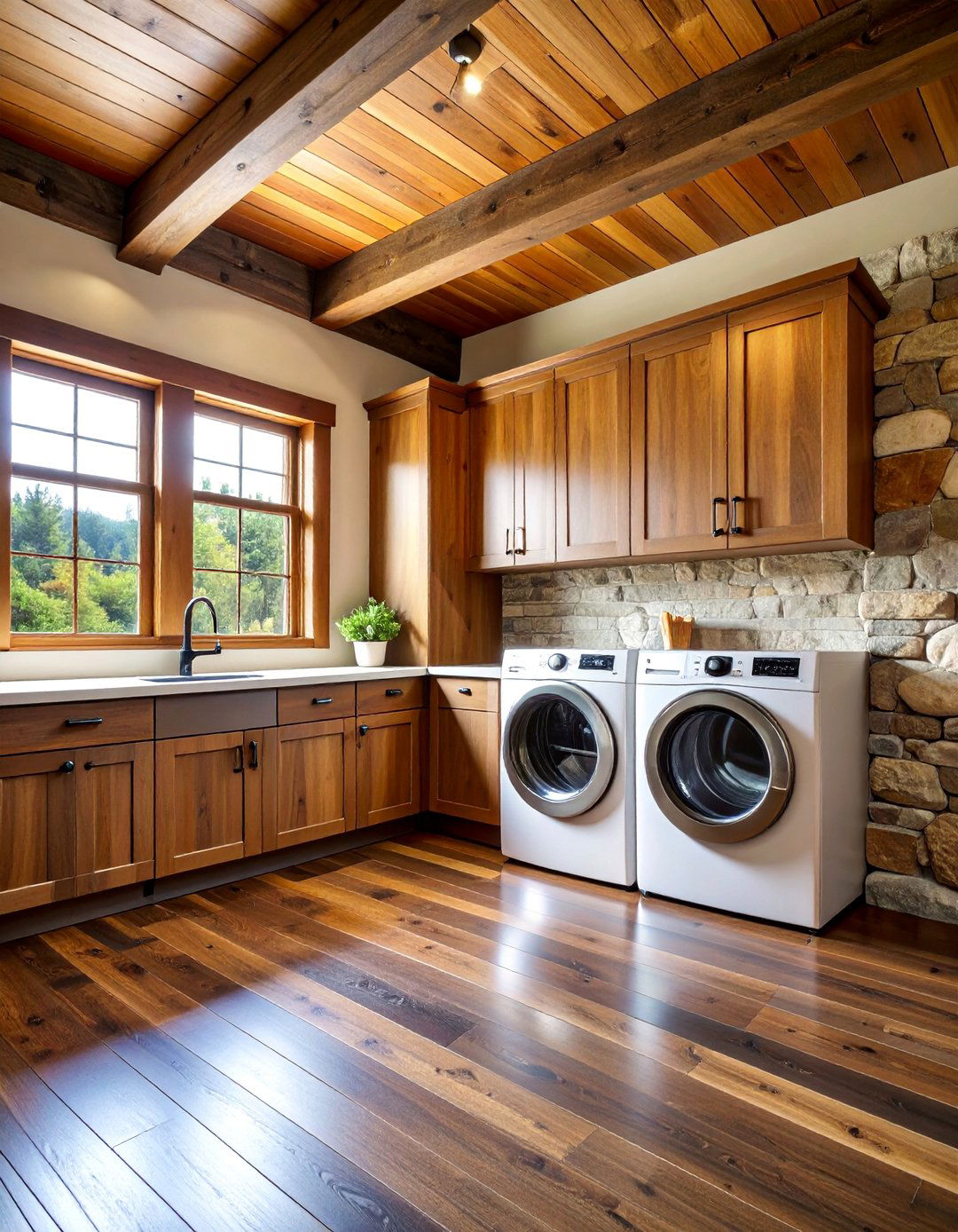 Dark Wood Cabin Laundry Room - 25 dark & moody laundry room ideas