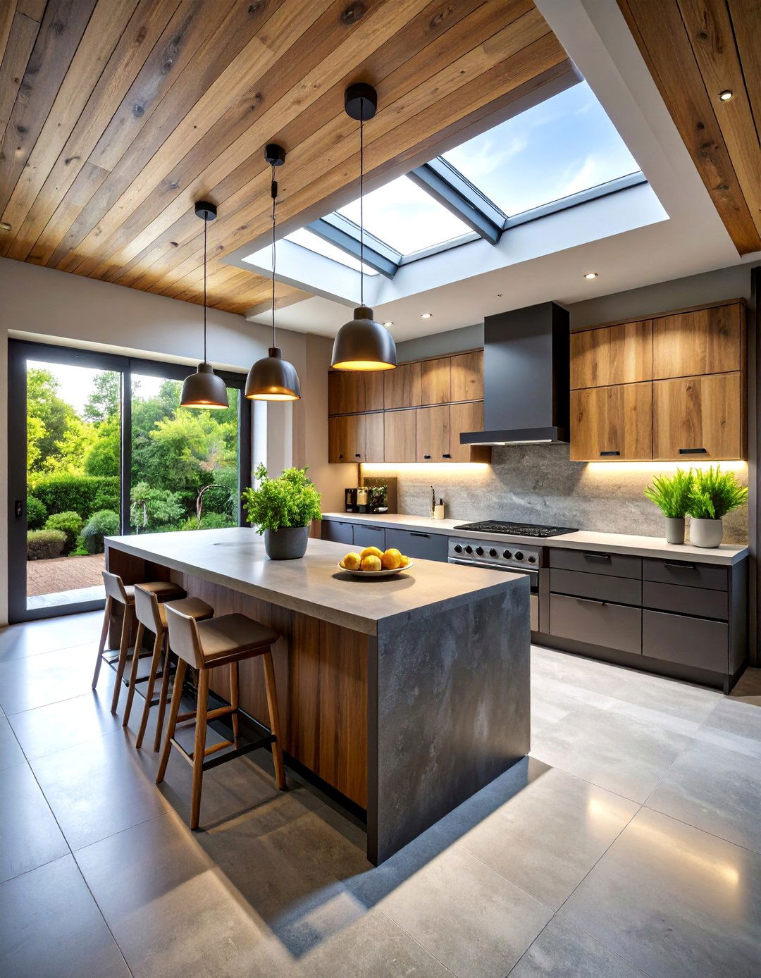 Dark Wood Japandi Kitchen with Concrete Elements - 25 Japandi Kitchen Ideas