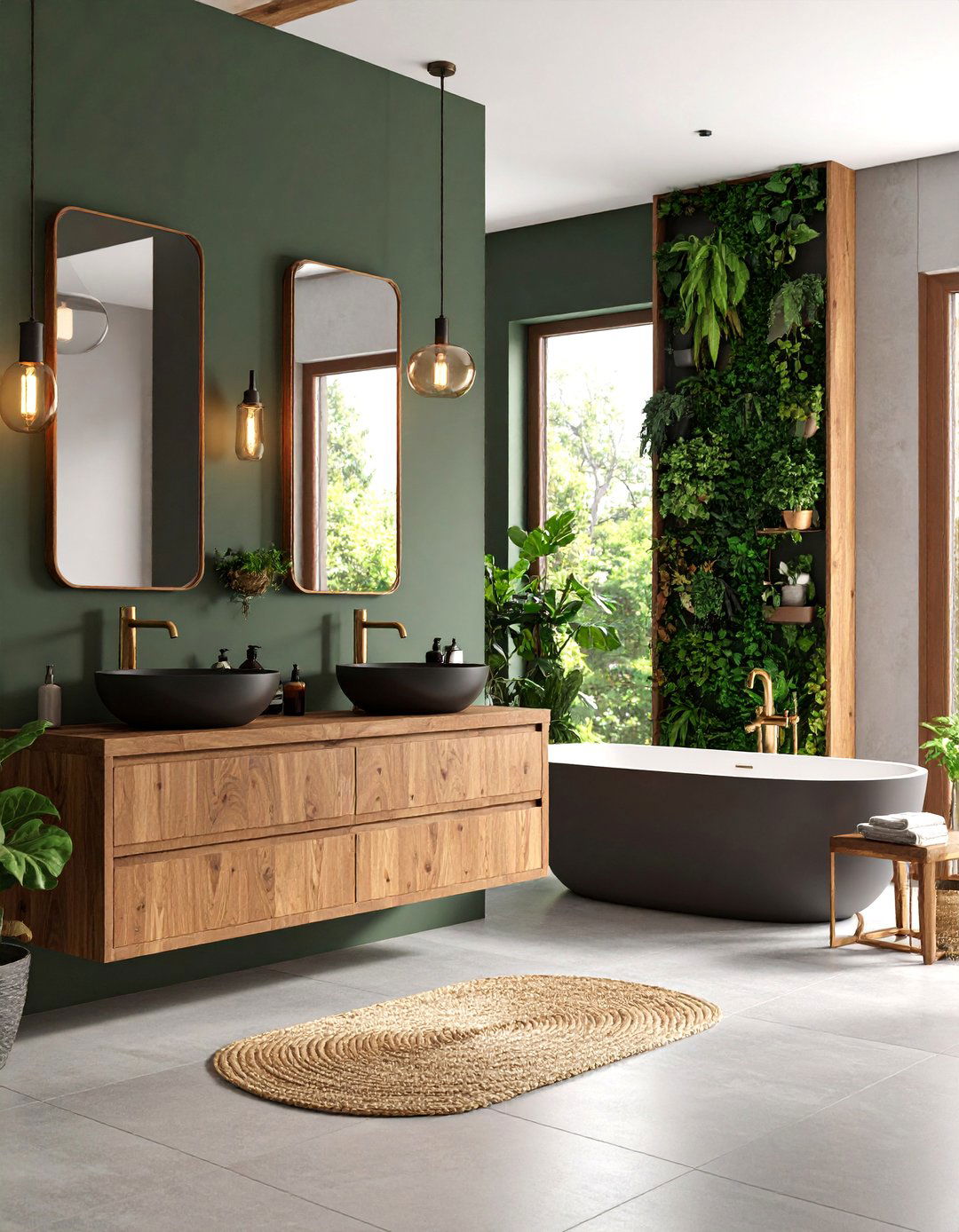 Dark Wood Scandinavian Bathroom with Natural Elements - 25 Dark Bathroom Ideas