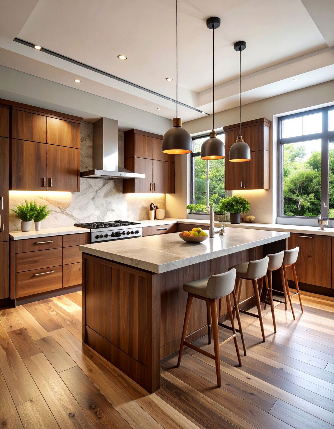 Dark Wood and Natural Stone Contrast Kitchen - 25 Natural Kitchen Design Ideas