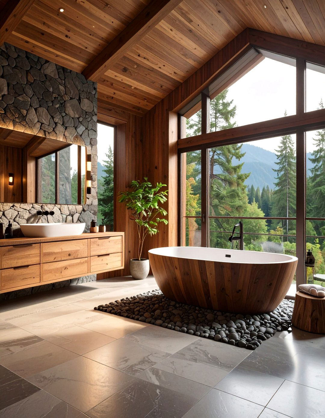 Dark Wood and Stone Spa Retreat - 25 Masculine Bathroom Ideas
