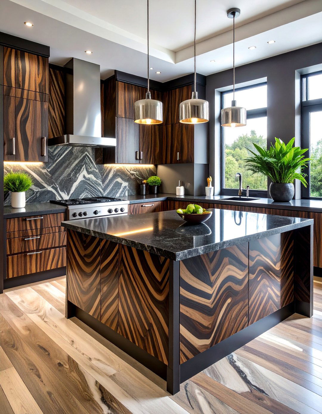 Dark Zebrawood Exotic Striped Grain Cabinets - 25 Dark Wood Kitchen Cabinets