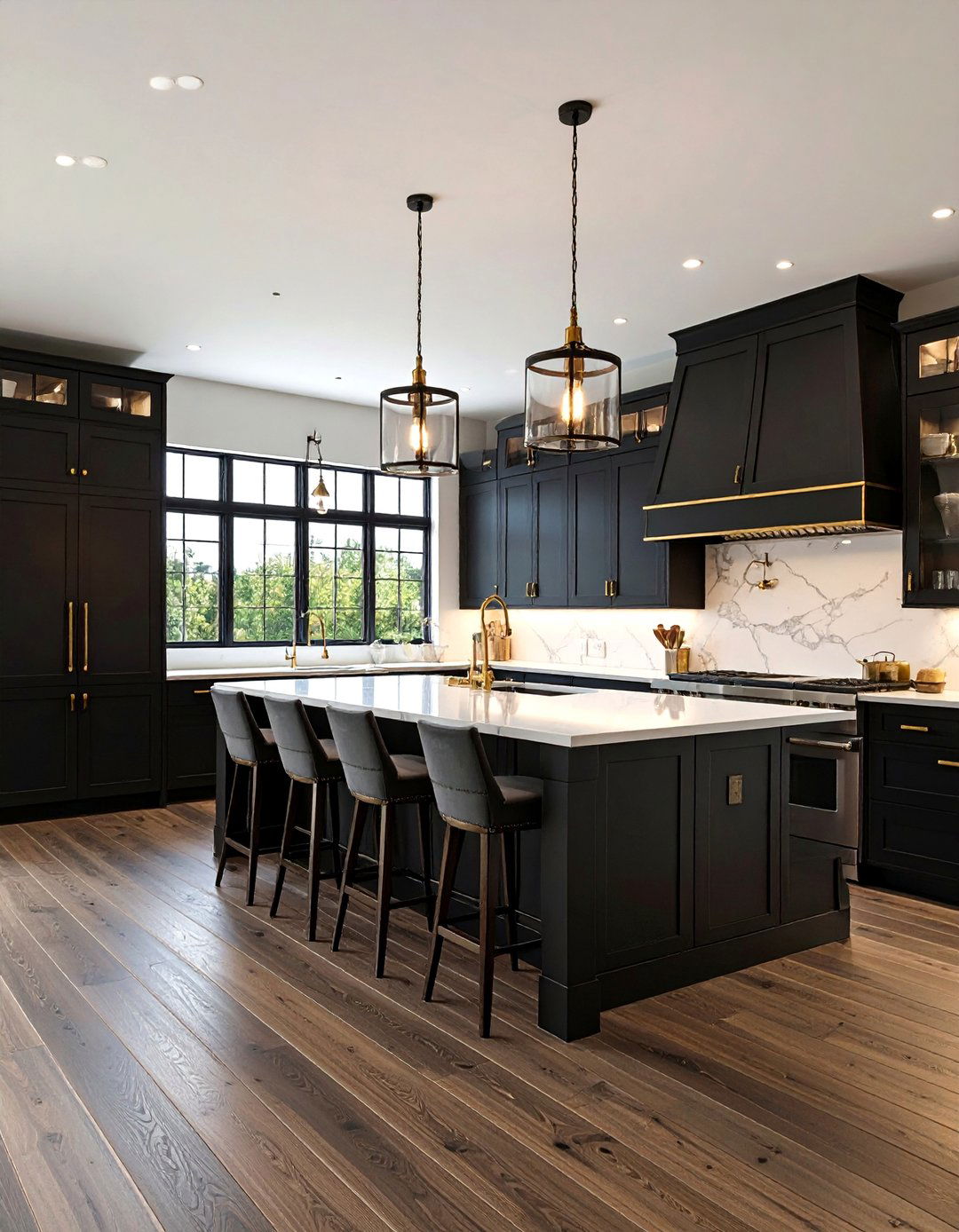 Dark and Moody Barndominium Kitchen with Black Cabinetry - 25 Barndominium Kitchen Ideas