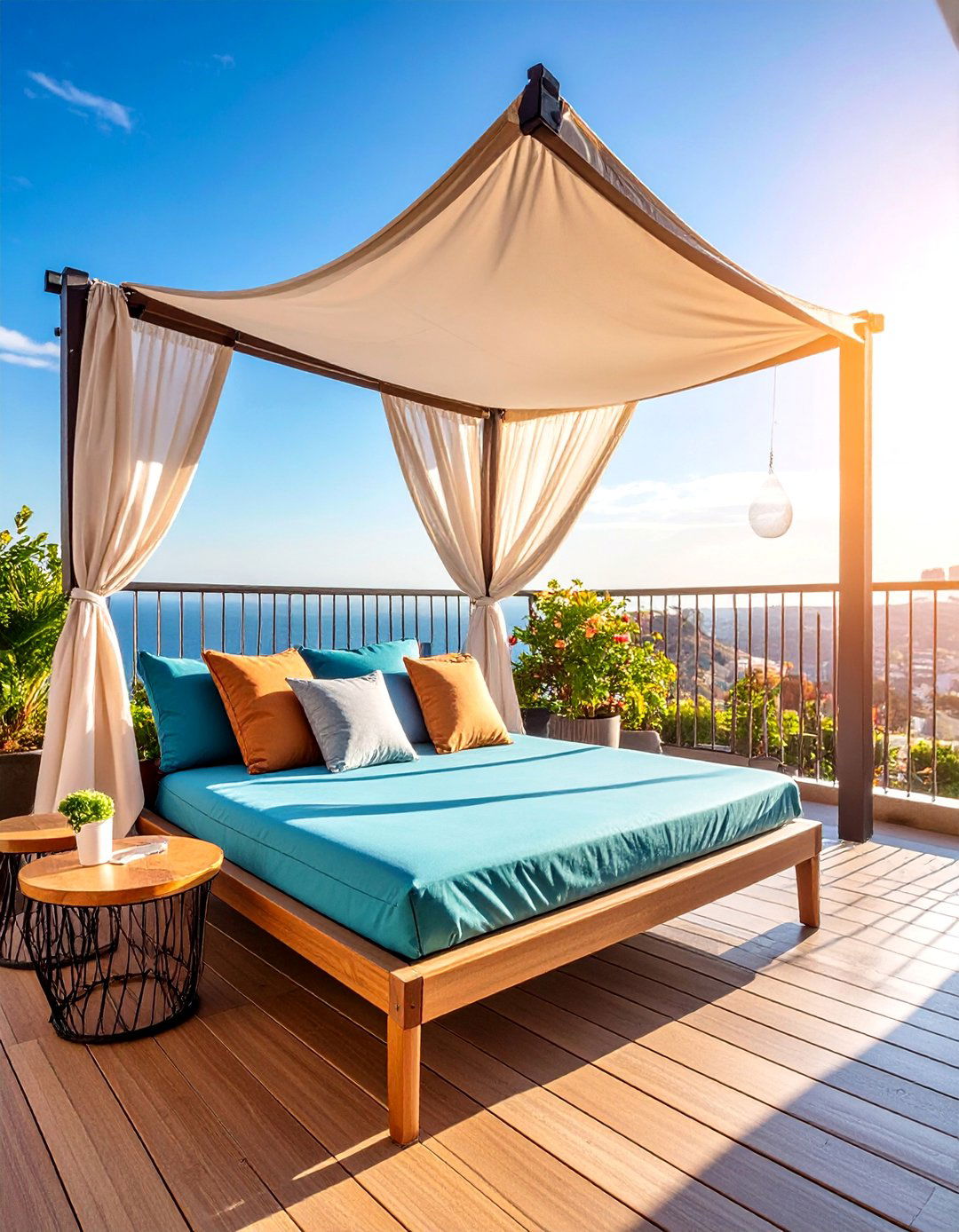 Daybed Lounge with Canopy Shade - 25 Small Balcony Ideas