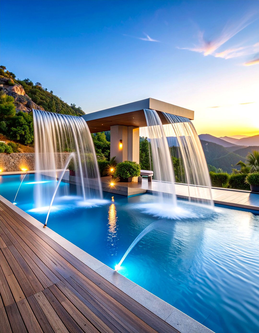 Deck Jets Waterfall with Laminar Flow Design - 25 Small Pool Waterfall Ideas