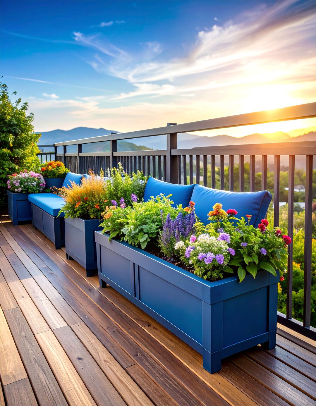 Deck Rail Seating with Integrated Planters - 25 Deck Seating Ideas