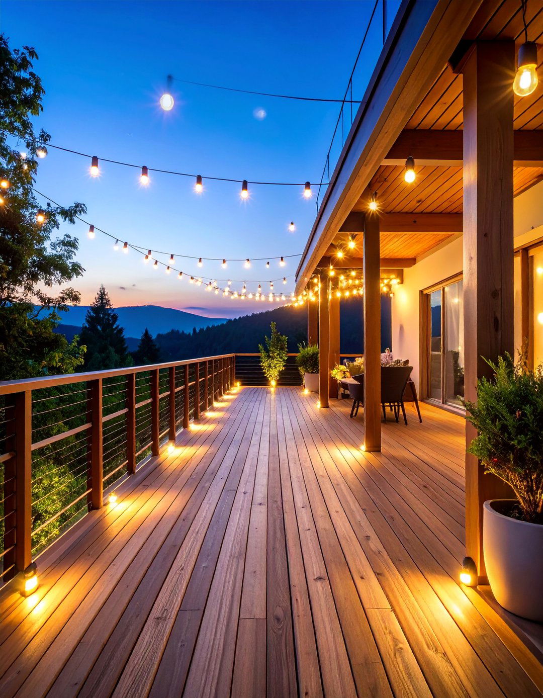 Deck Railing Accent Patio with Linear String Lights - 25 Patio String Light Ideas
