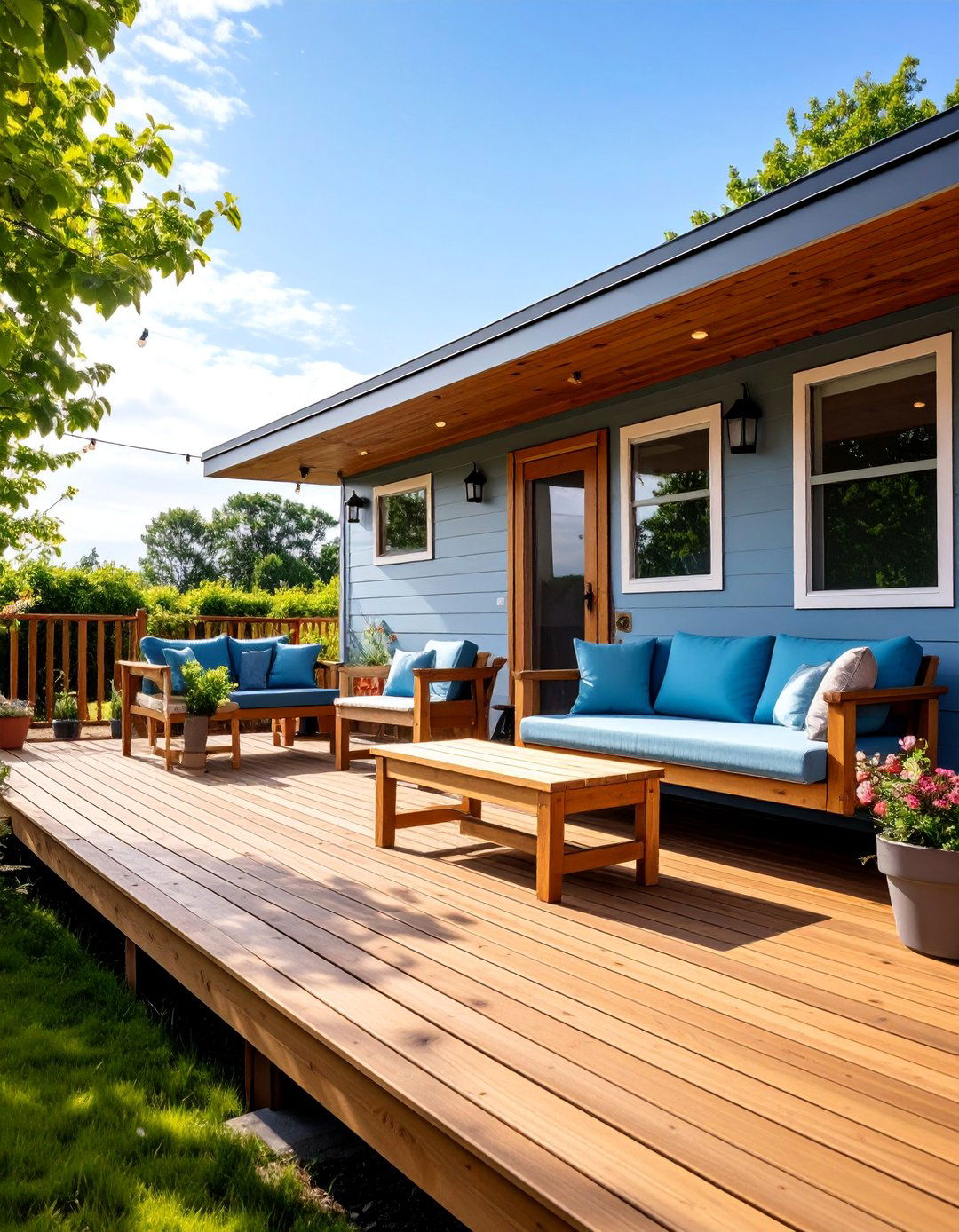 Deck with Built In Seating and Storage Benches - 25 Mobile Home Deck Ideas