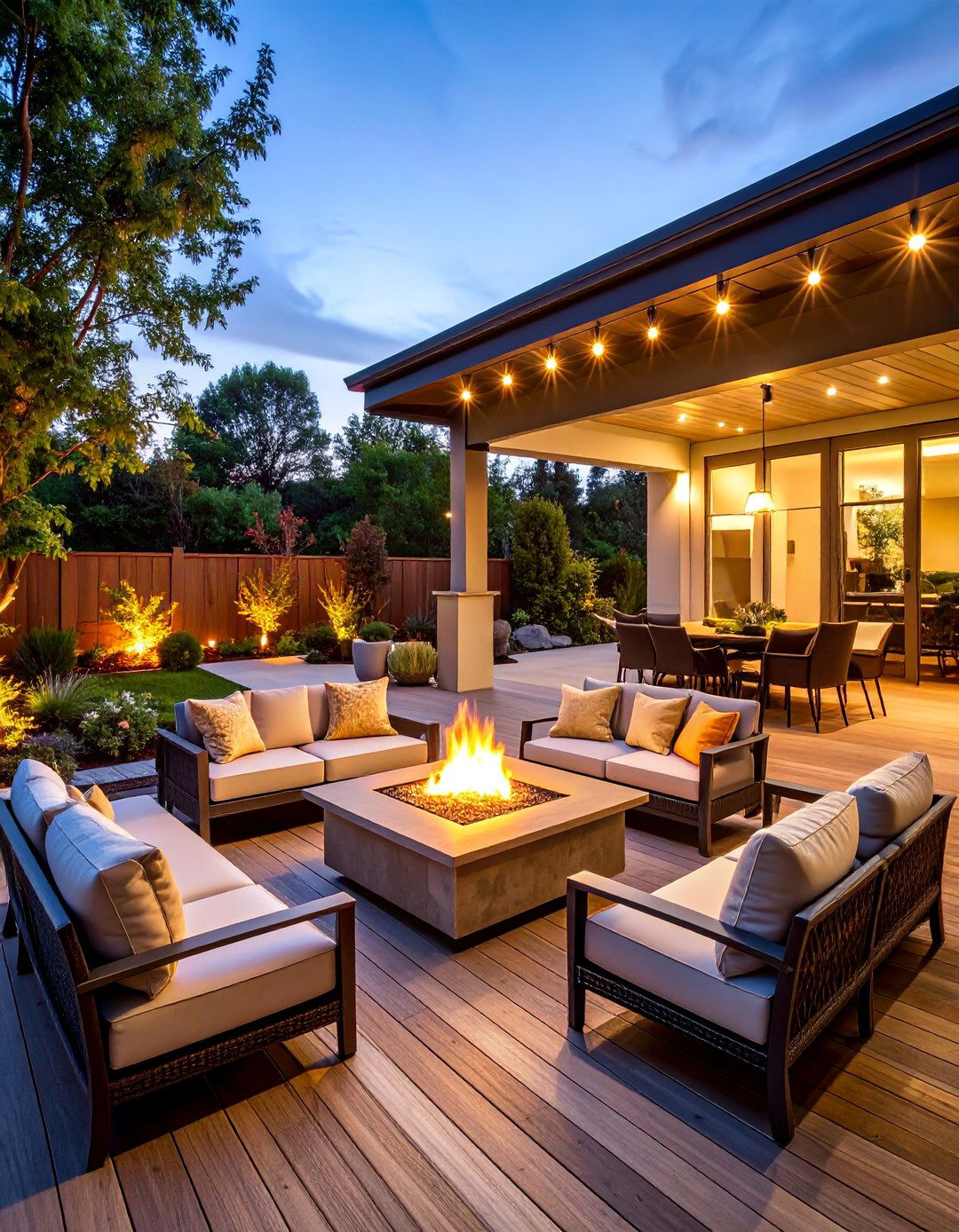 Deck with Integrated Fire Pit and Conversation Areas - 25 Backyard Deck Ideas