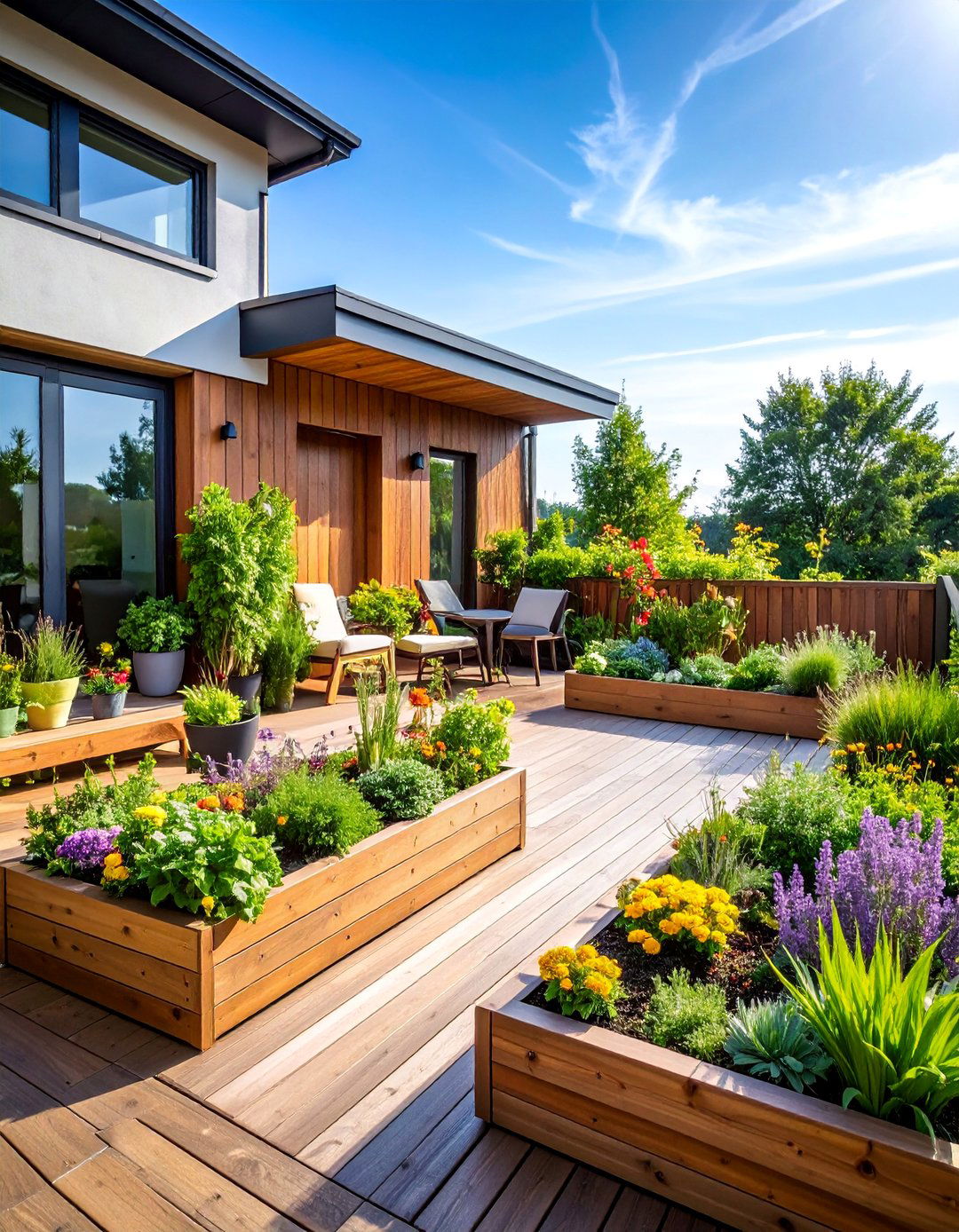 Deck with Integrated Planter Boxes and Greenery - 25 Patio Deck Ideas