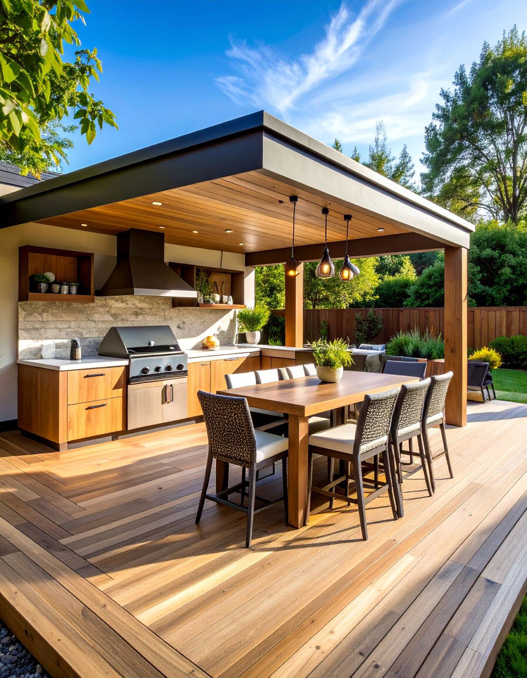 Deck with Outdoor Kitchen and Bar Seating Area - 25 Backyard Deck Ideas