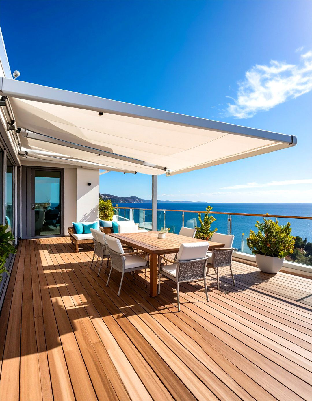 Deck with Retractable Awning System - 25 Patio Deck Ideas