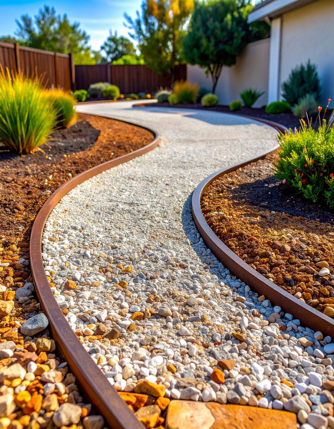 Decomposed Granite Curved Walkway with Corten Steel Edging - 25 Curved Walkway Ideas