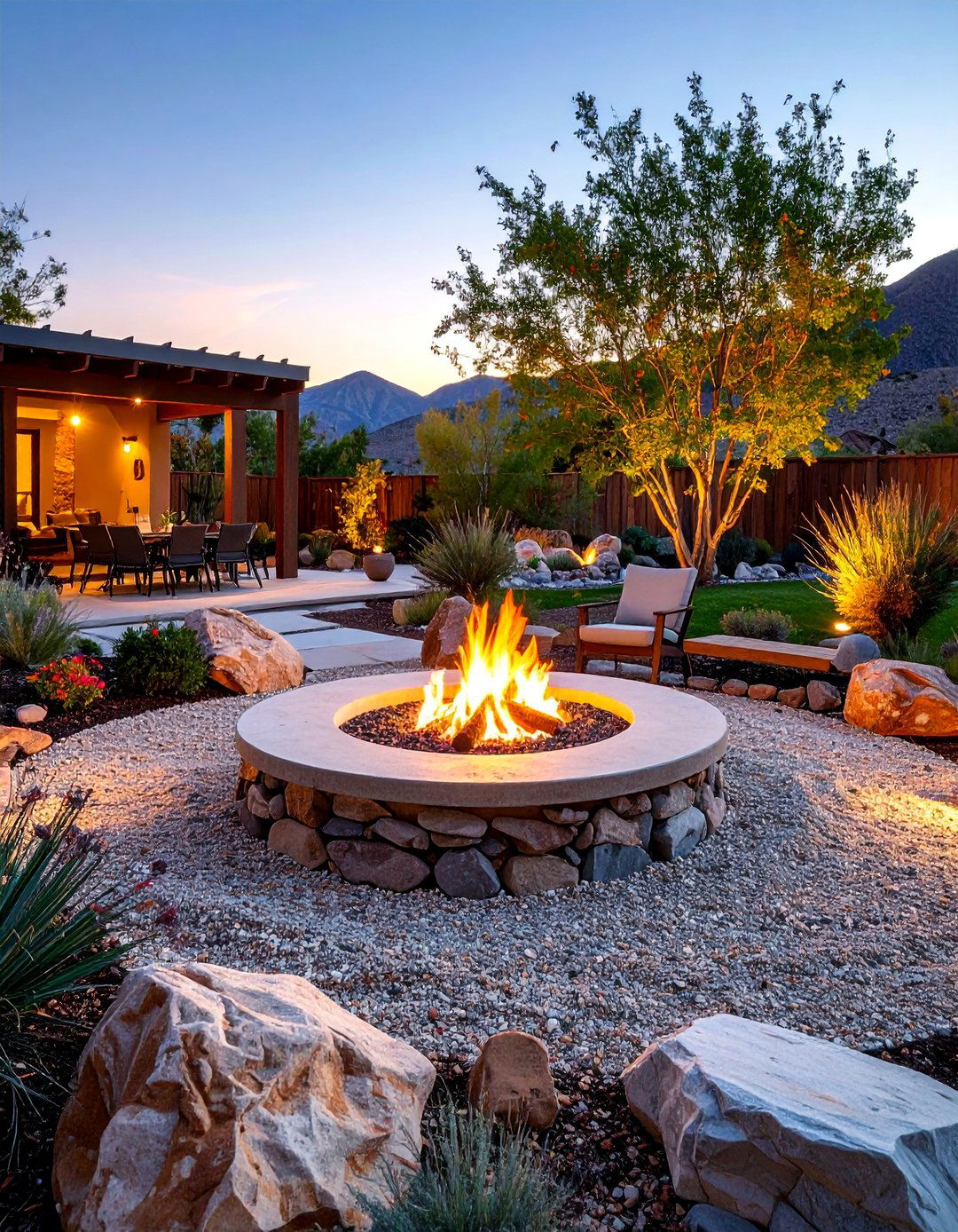 Decomposed Granite with Boulder Fire Ring - 25 Stone Patio With a Fire Pit Ideas