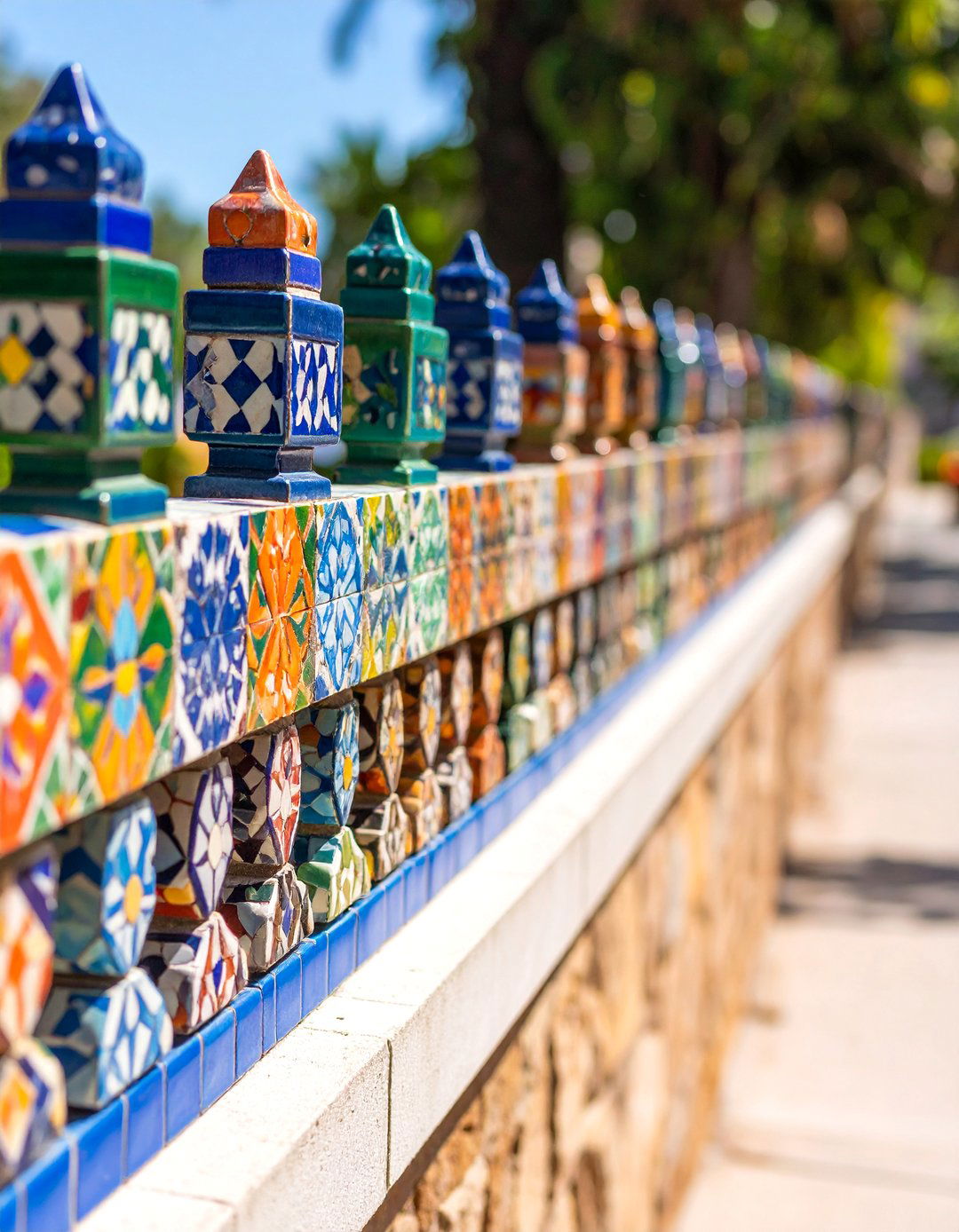 Decorative Concrete Block Fence with Mosaic Tile Accents - 25 Concrete Block Fence Ideas