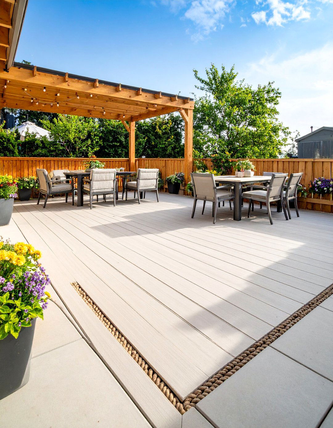 Decorative Concrete Deck with Border Patterns - 25 Concrete Deck Ideas
