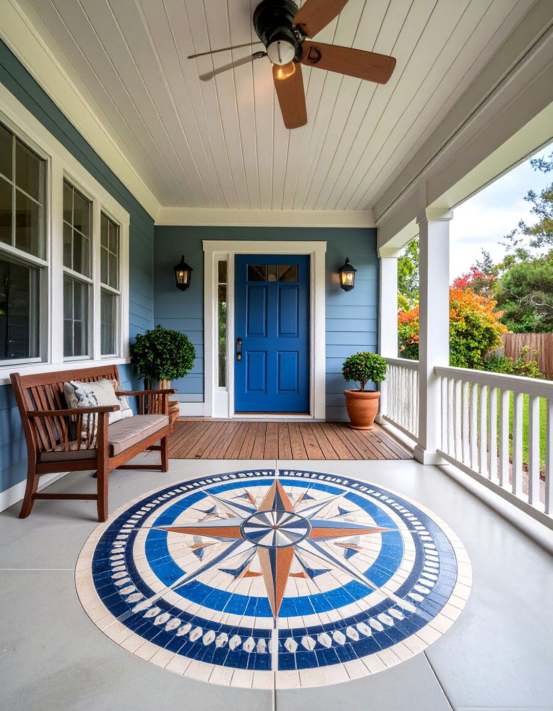 Decorative Concrete Porch with Medallion Centerpiece - 25 Concrete Porch Ideas