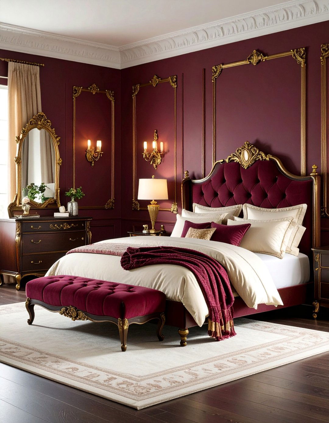Deep Aubergine Bedroom with Victorian Elegance - 25 Bedroom Paint Colors