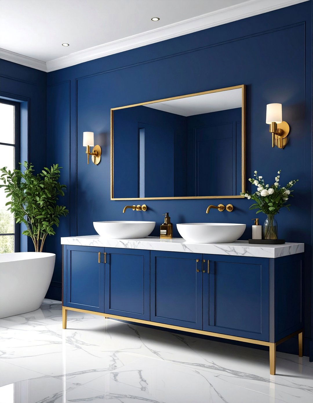 Deep Blue Statement Bathroom Walls - 25 Blue Tile Bathroom Ideas