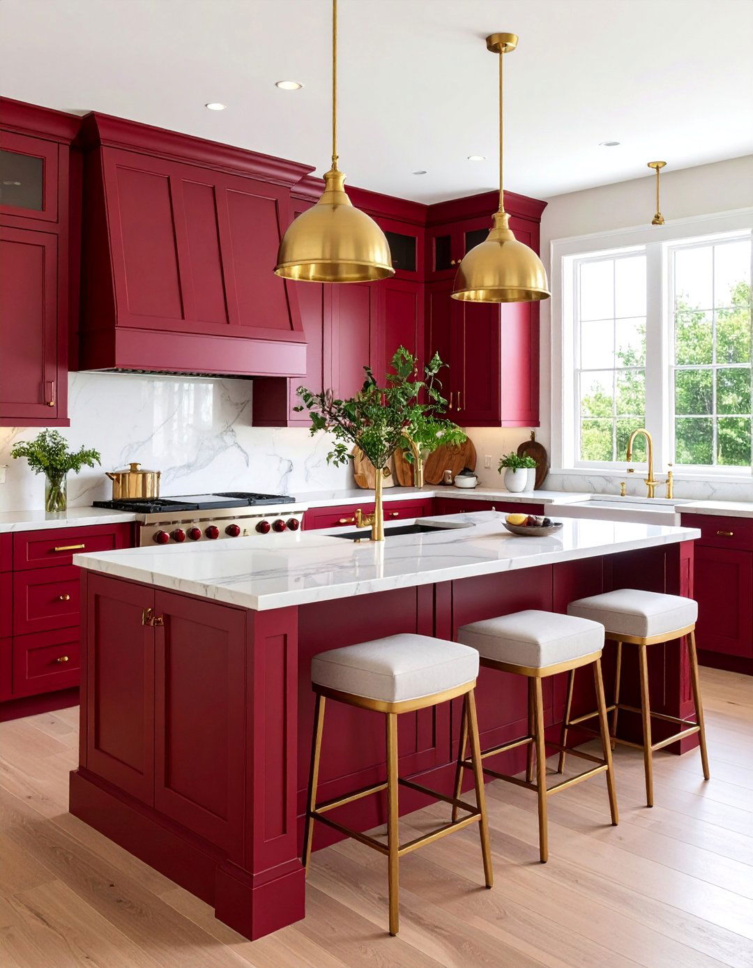 Deep Burgundy Kitchen Island Rich Sophistication - 25 Kitchen Island Color Ideas