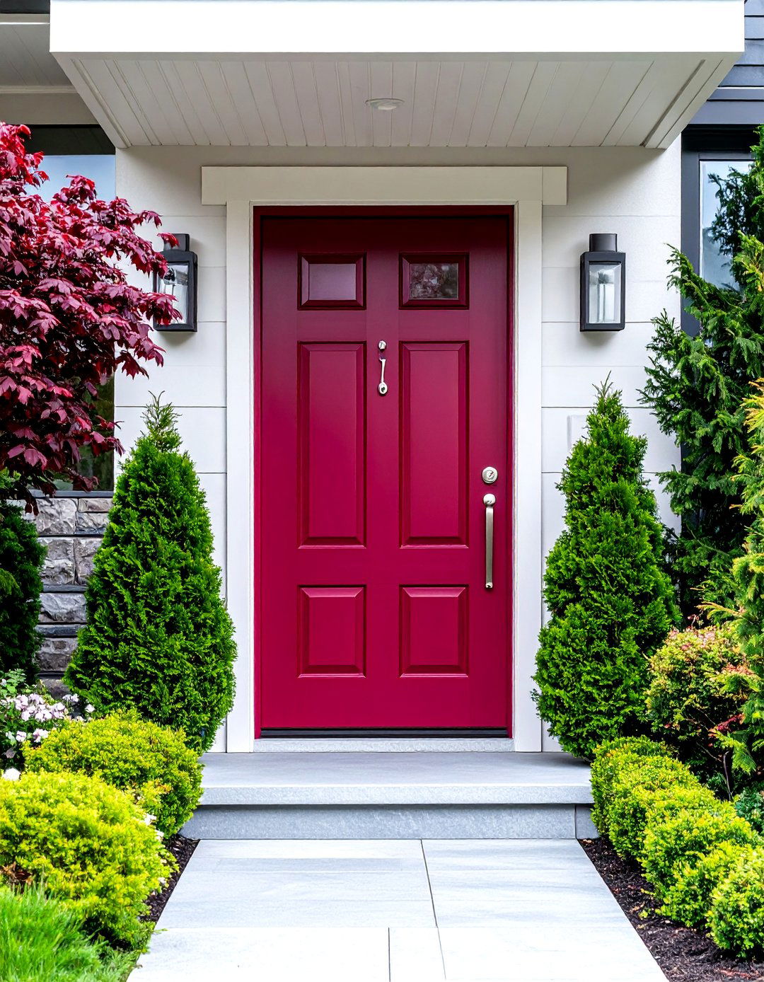 Deep Crimson Door with Satin Nickel Accents - 25 Dark Red Front Door Ideas