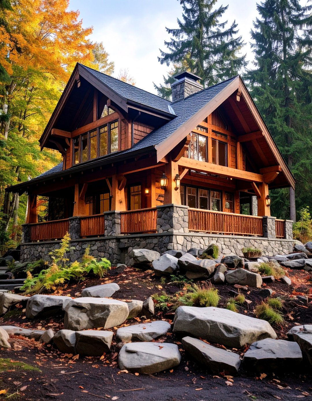 Deep Dijon Craftsman Chalet in Woods - 25 Yellow Exterior Home Ideas