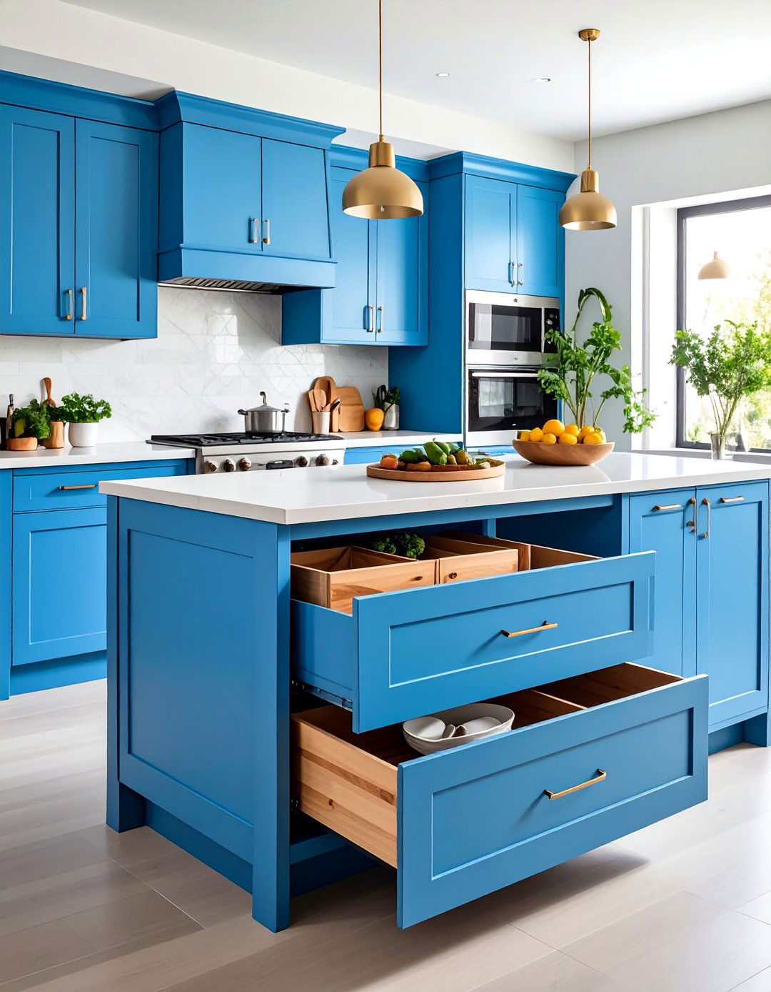 Deep Drawer Island with Pull Out Organization Systems - 25 Kitchen Island Storage Ideas