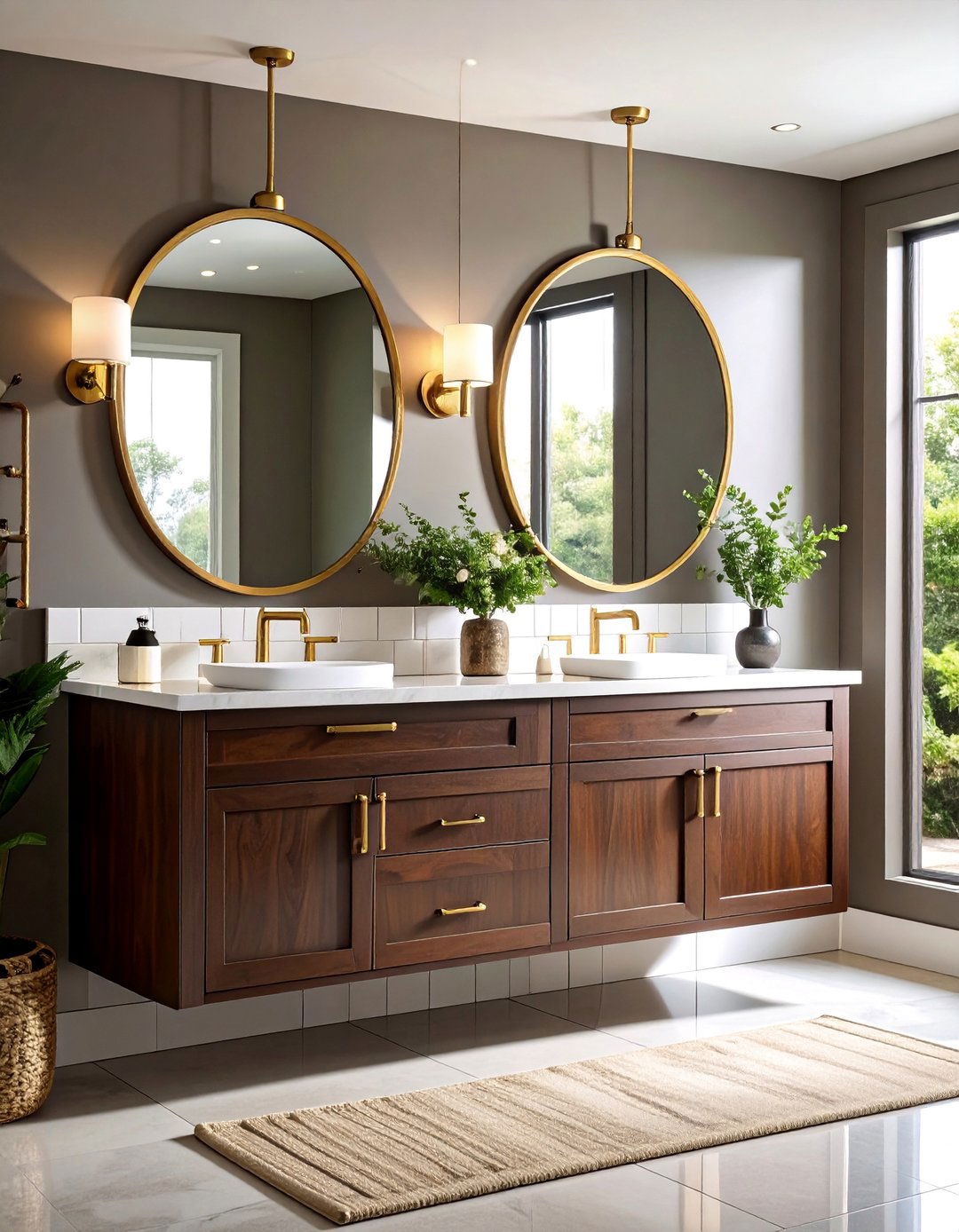 Deep Espresso Brown Rich Luxury with White Marble - 25 Bathroom Cabinet Color Ideas