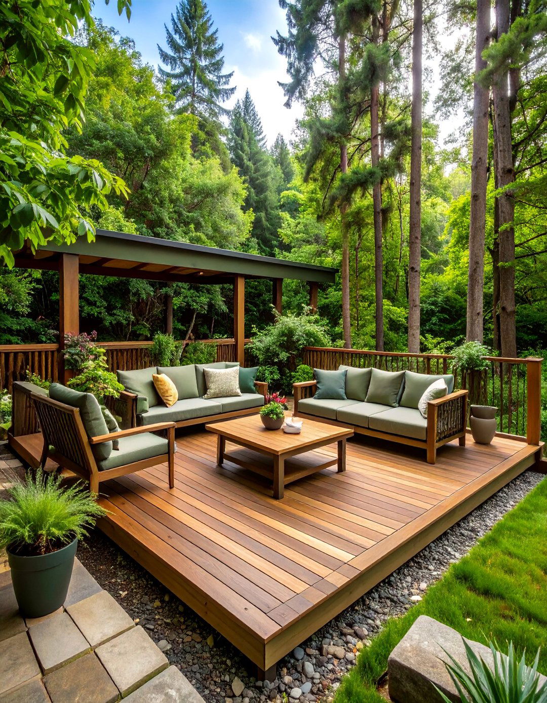 Deep Forest Green Deck with Natural Camouflage - 25 Deck Color Ideas