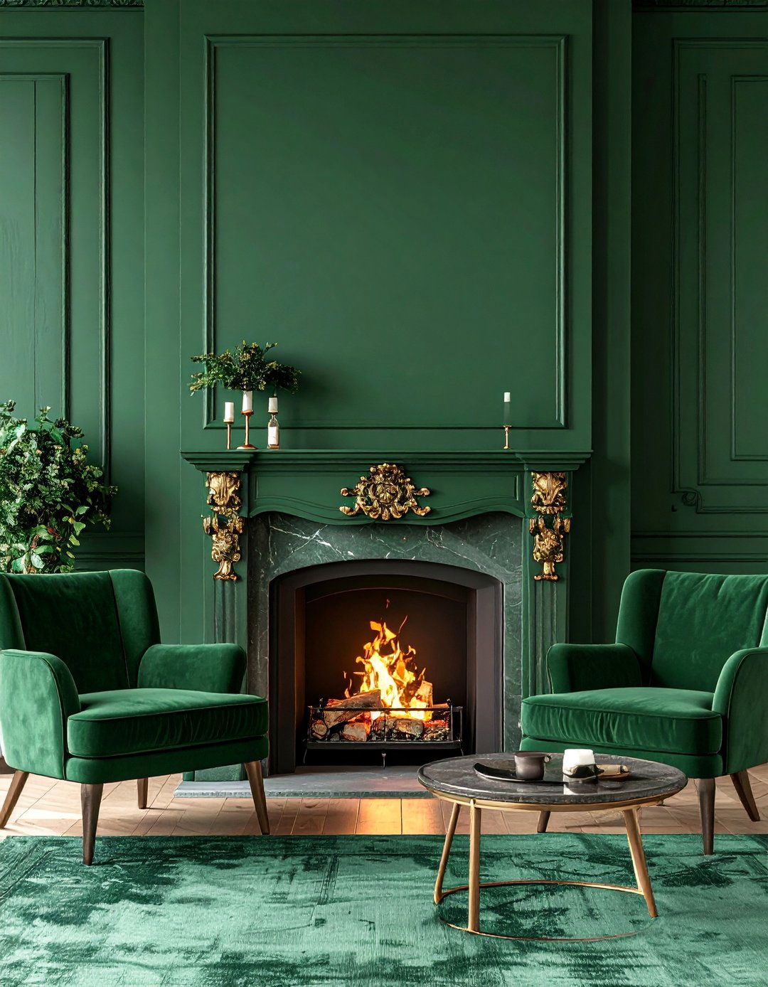 Deep Forest Green Fireplace with Organic Warmth - 25 Fireplace Paint Ideas