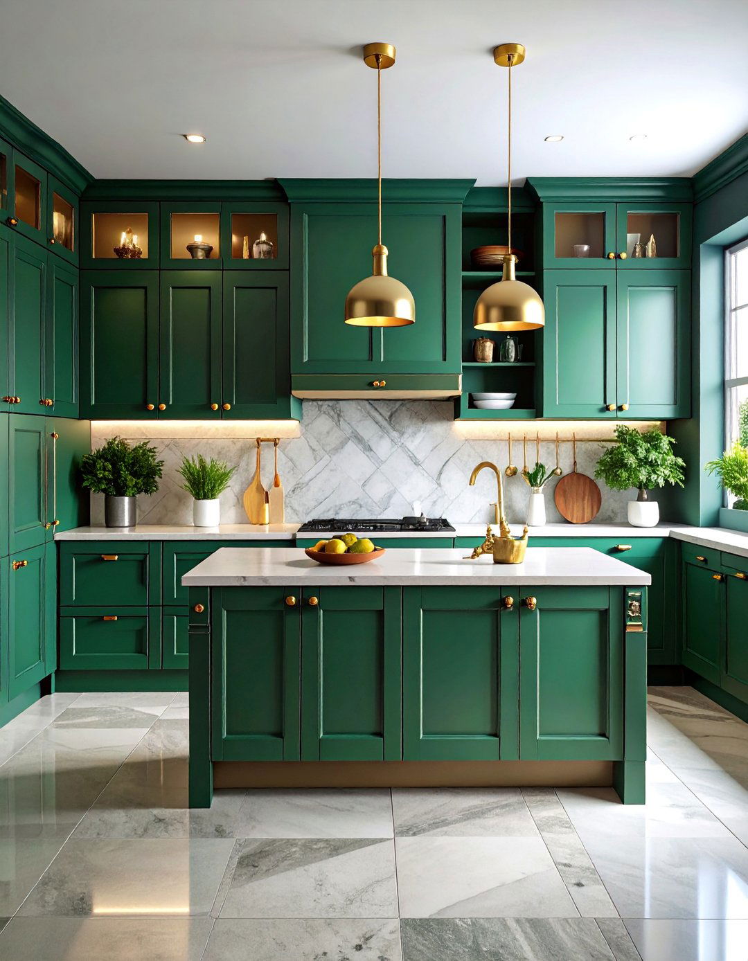 Deep Forest Green Floor to Ceiling Cabinets with Brass Hardware - 25 Floor to Ceiling Kitchen Cabinets