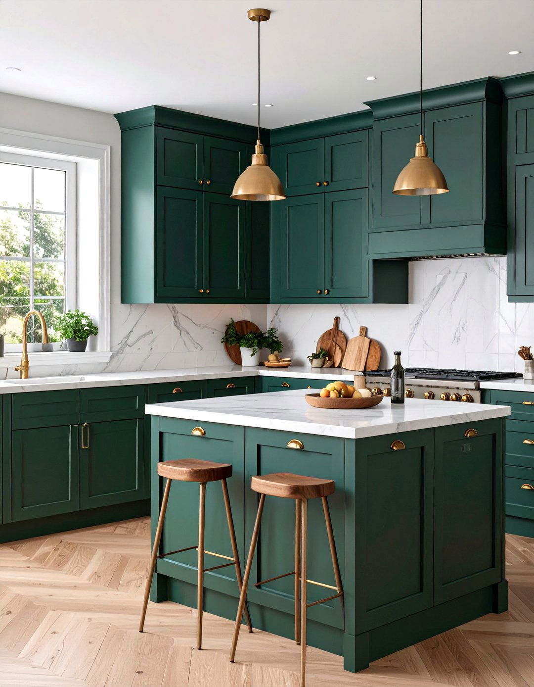 Deep Forest Green Kitchen with Brass Accents - 25 Kitchen Color Ideas