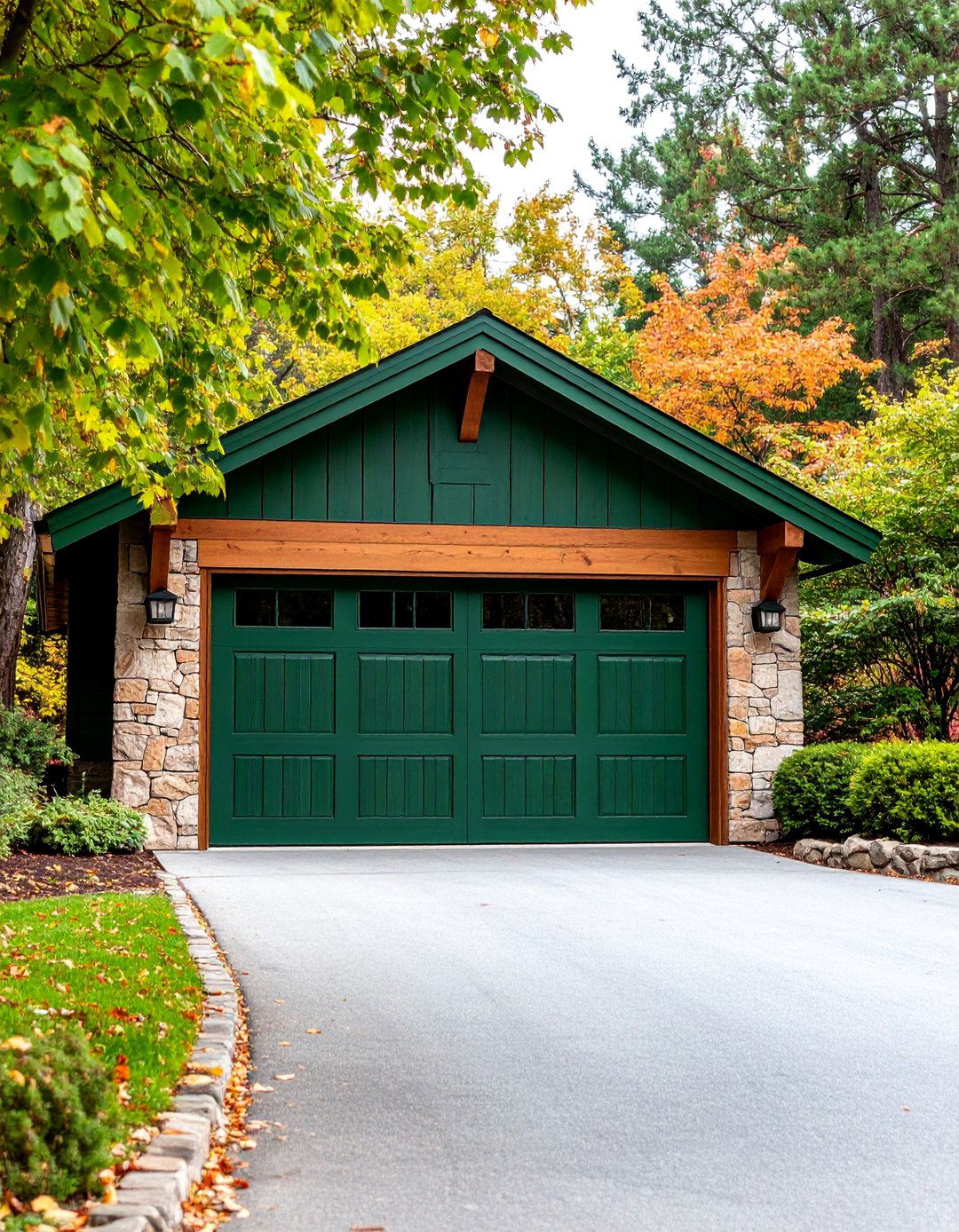 Deep Forest Green Natural Elegance - 25 Garage Door Paint Ideas