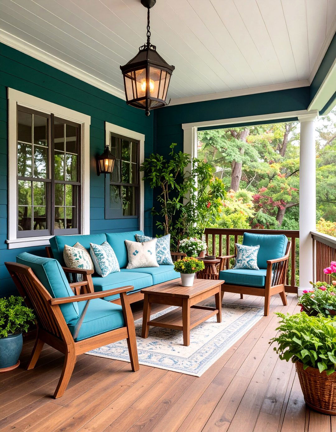 Deep Forest Green Porch with Natural Elegance - 25 Porch Paint Colors