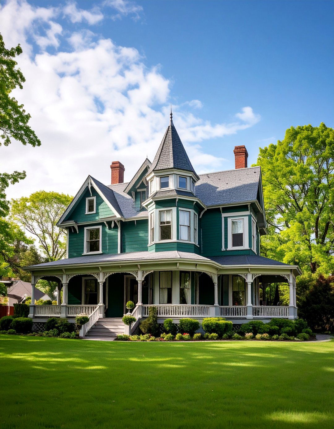 Deep Forest Green Victorian Timeless with Pewter Trim - 25 Green Victorian House Colors