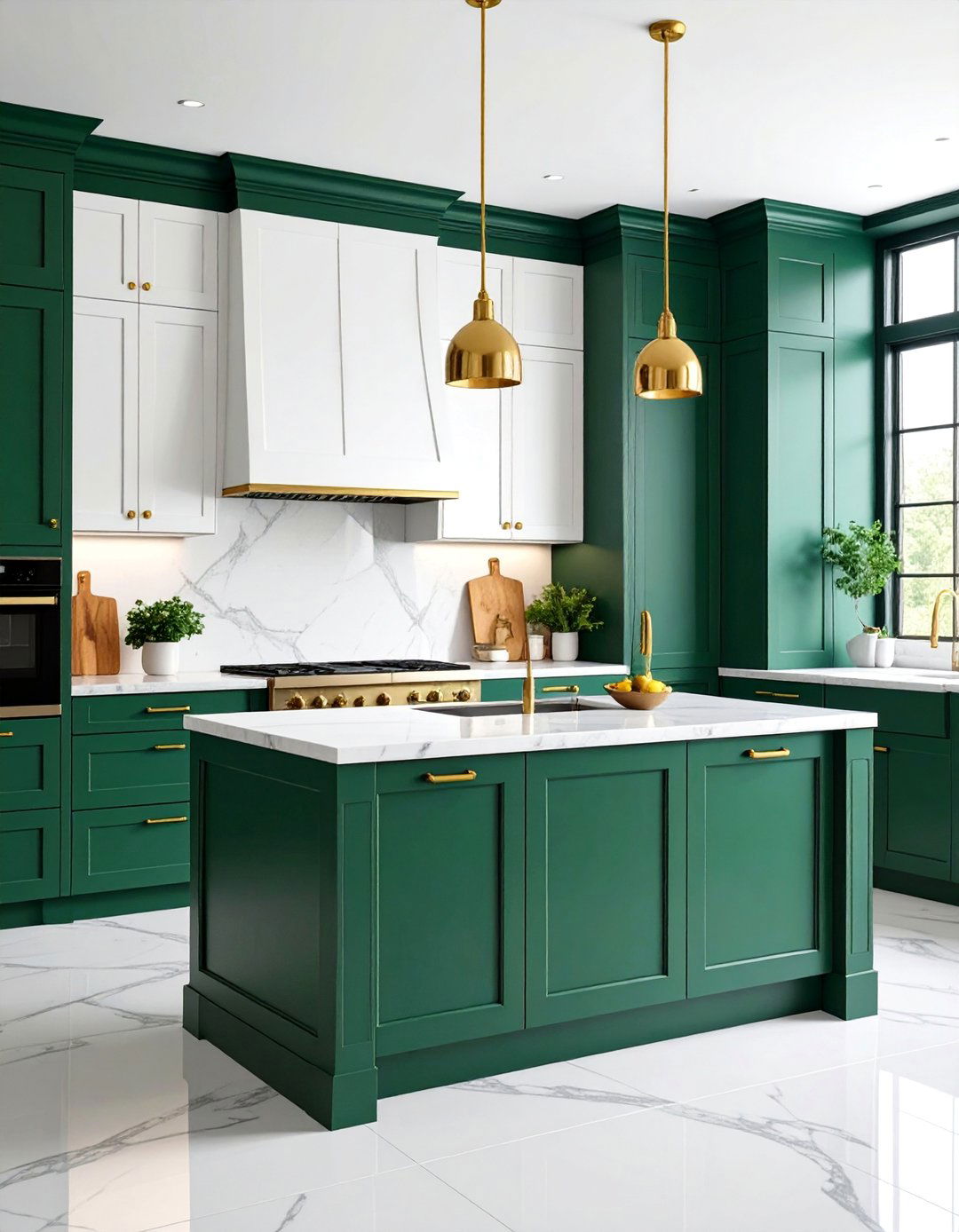 Deep Forest Green and Brass Accent Kitchen - 25 Two Tone Kitchen Cabinet Ideas