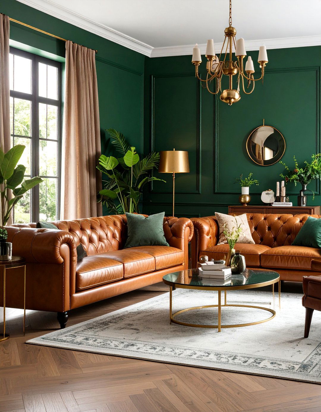 Deep Forest Green with Brass Details - 25 Living Room Paint Colors