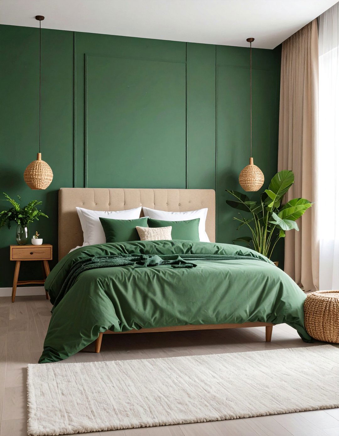 Deep Green Color Drenched Room - 25 Dark Green Bedroom Ideas