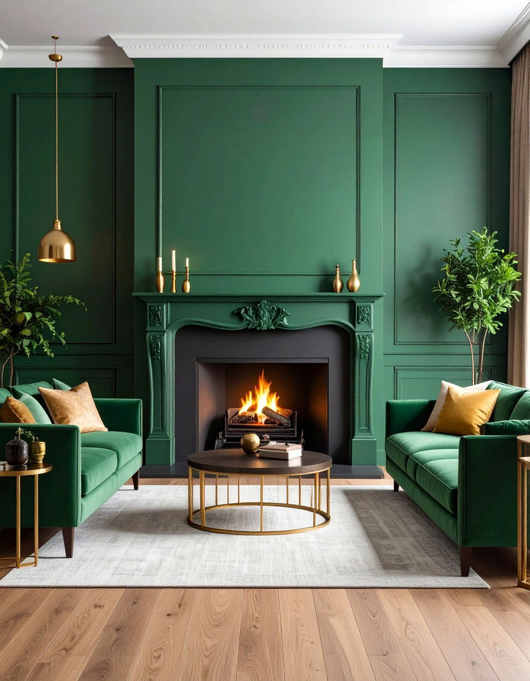 Deep Green Fireplace Focus Living Room - 25 Moody Living Room Ideas