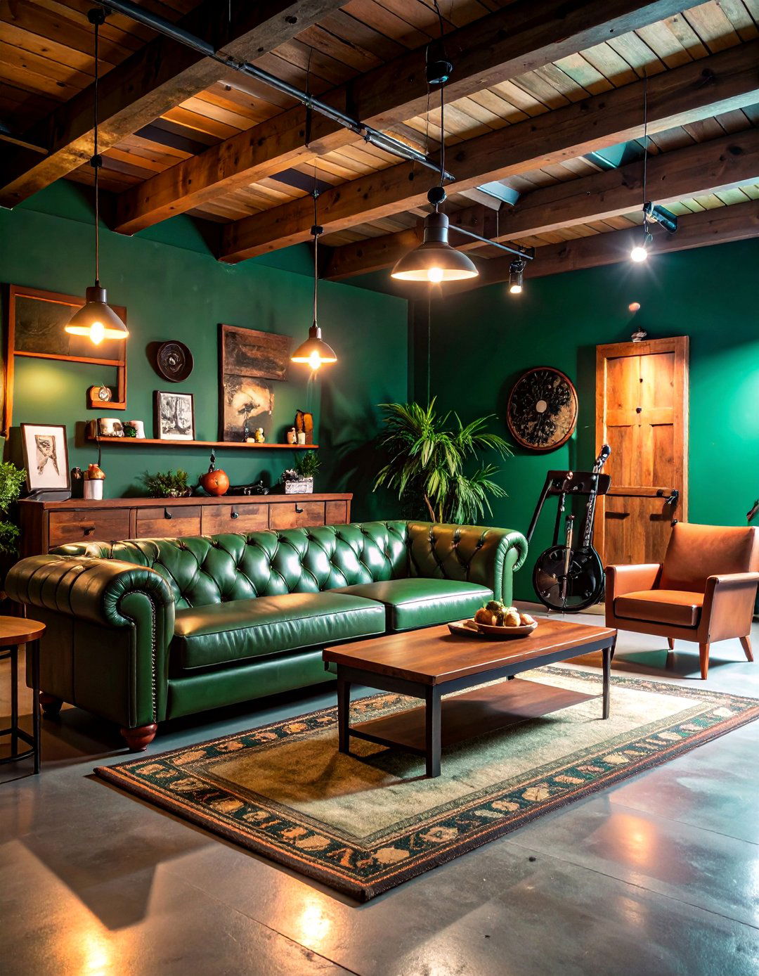 Deep Green Man Cave Theme - 25 Garage Wall Paint Ideas