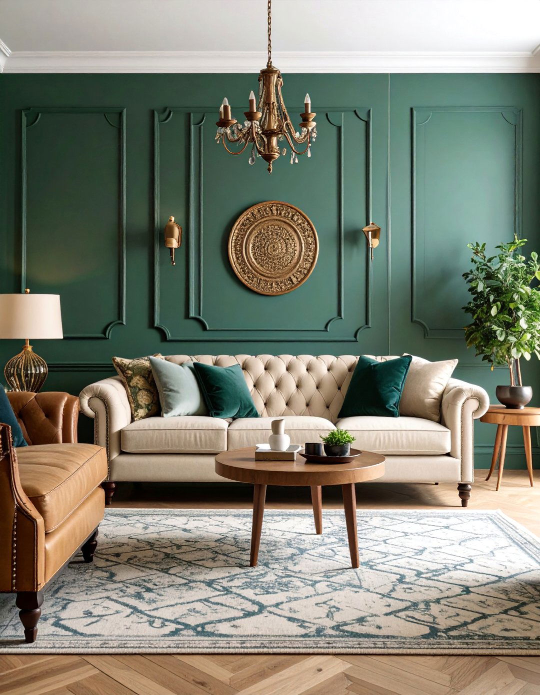 Deep Green and Cream Living Room with Traditional English Charm - 25 Two Colour Combination for Living Room