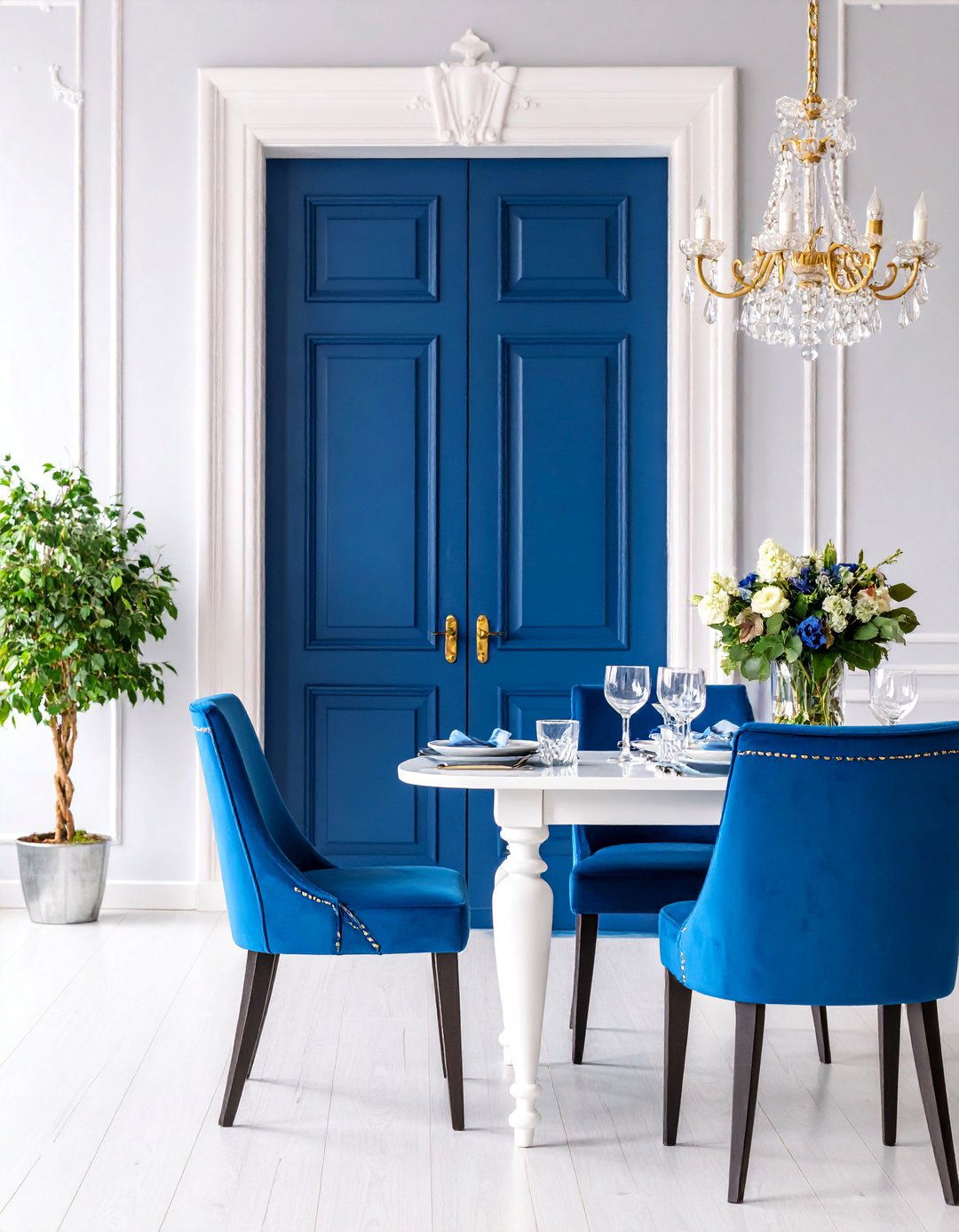 Deep Navy Blue Interior Door with Brass Hardware - 25 Interior Door Color Ideas