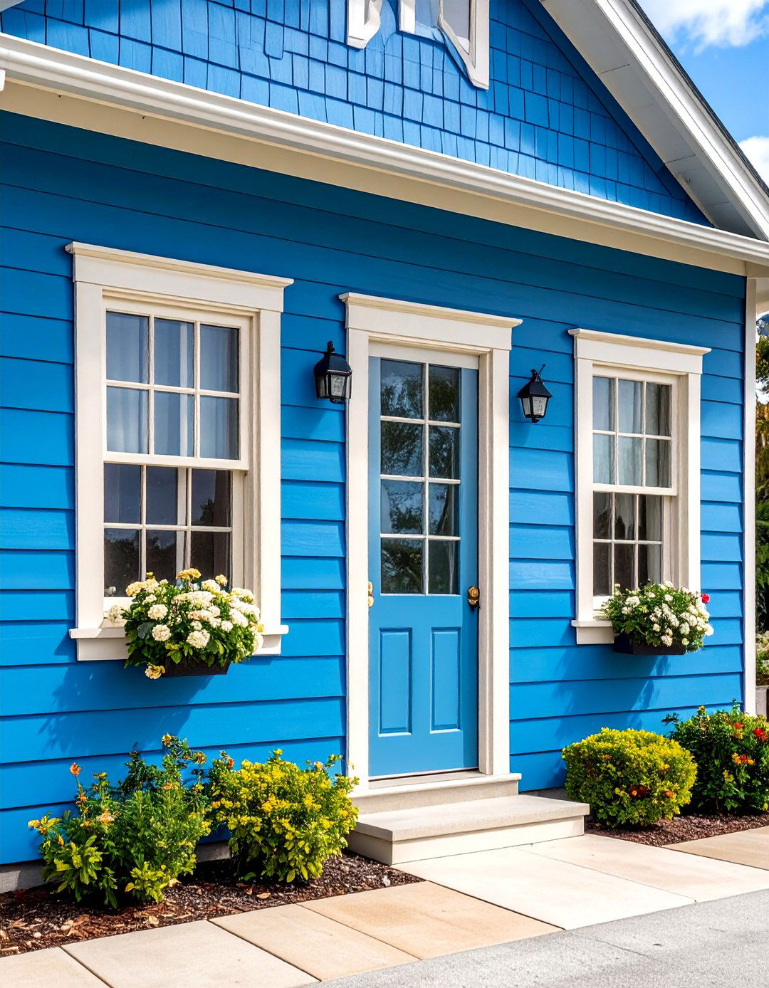 Deep Ocean Blue with Cream Colored Trim - 25 Midnight Blue & Dark Blue House Siding Colors