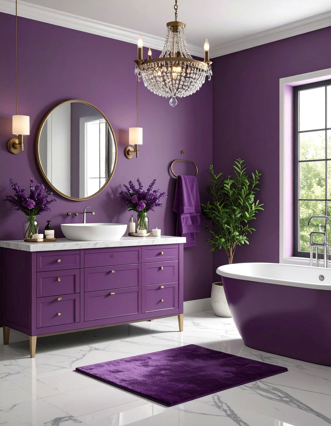 Deep Plum Bathroom with Brushed Silver - 25 Bathroom Color Ideas