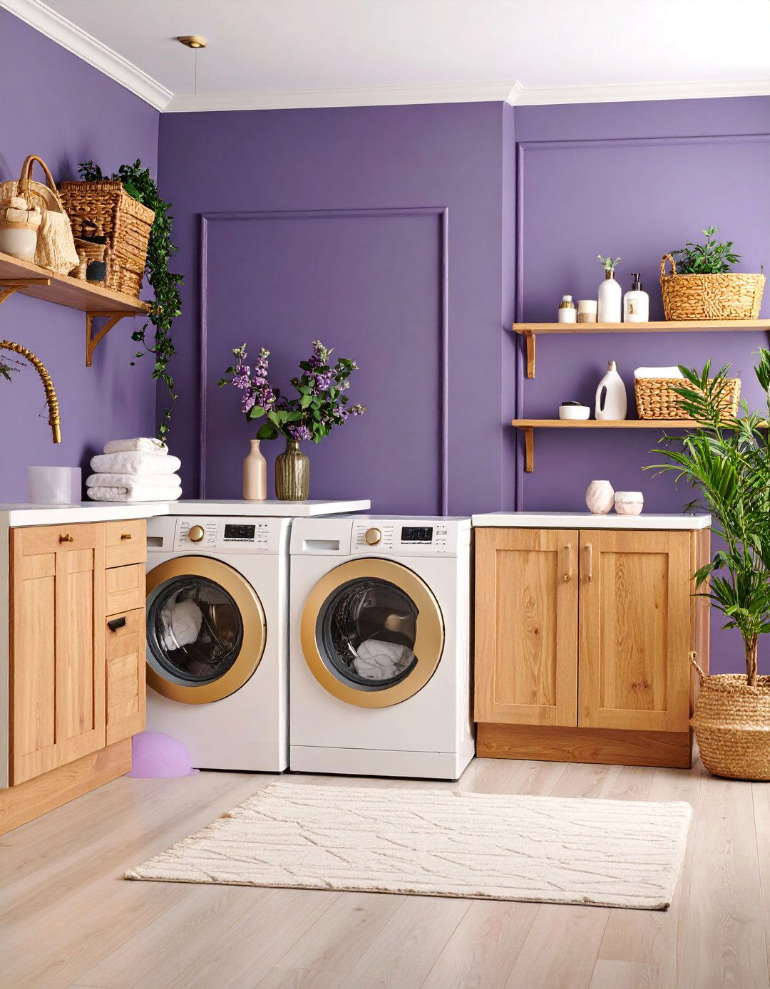 Deep Plum Laundry Room with Brass Fixtures - 25 Laundry Room Paint Ideas