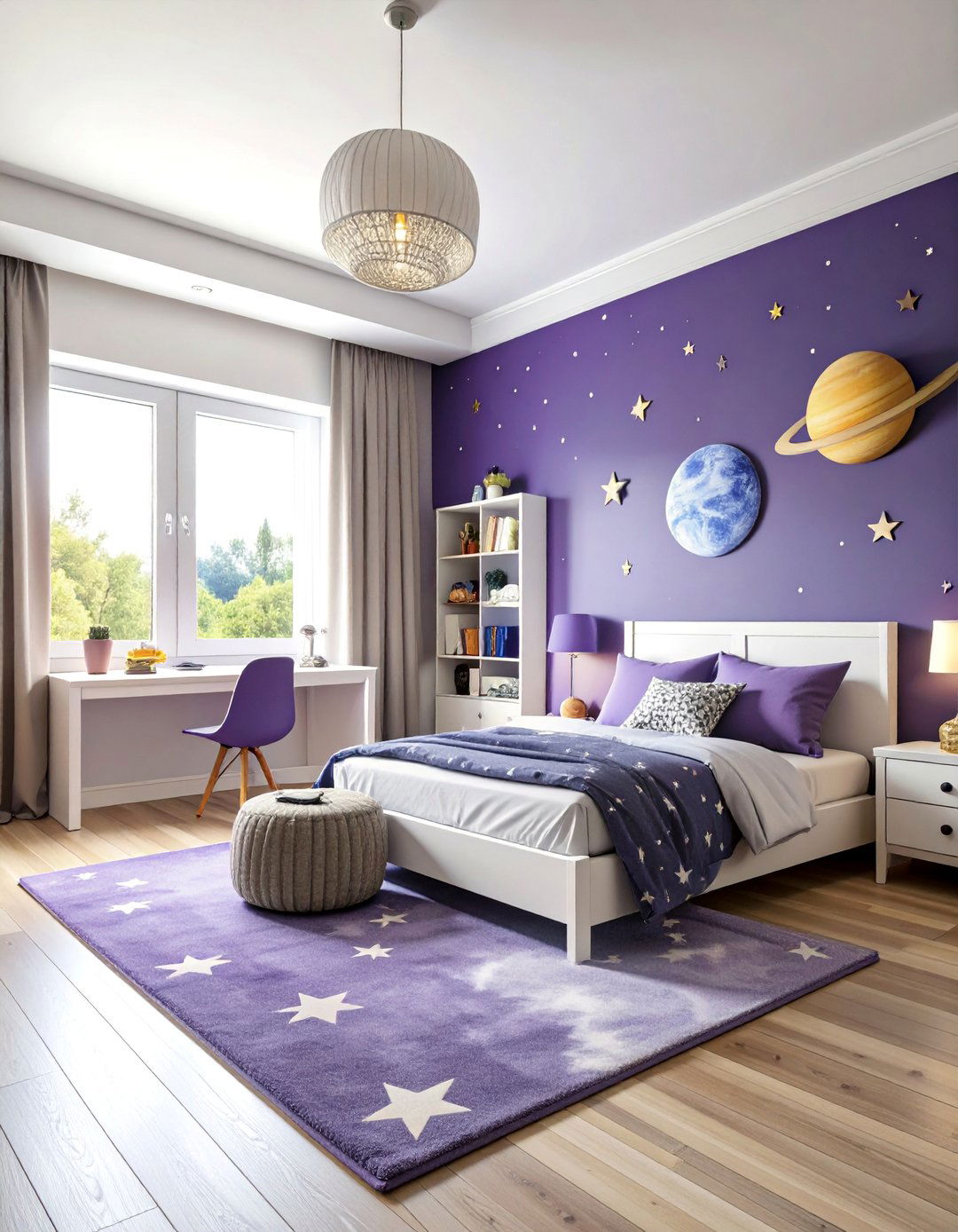 Deep Purple Boys Room with Galaxy Space Theme - 25 Boys Room Paint Ideas